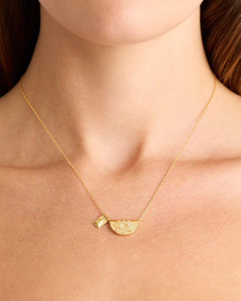 BY CHARLOTTE 18K Gold Vermeil Lotus and little Buddah Necklace