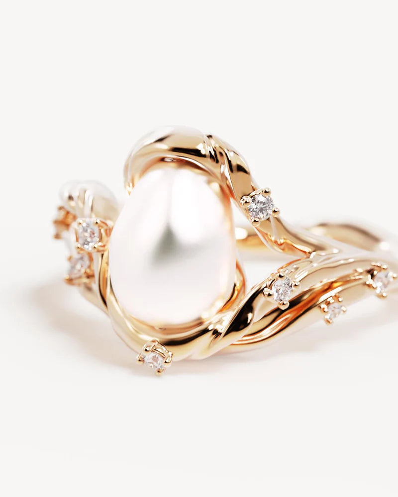 BY CHARLOTTE - Dive Into Serenity Pearl Ring in Gold Vermeil
