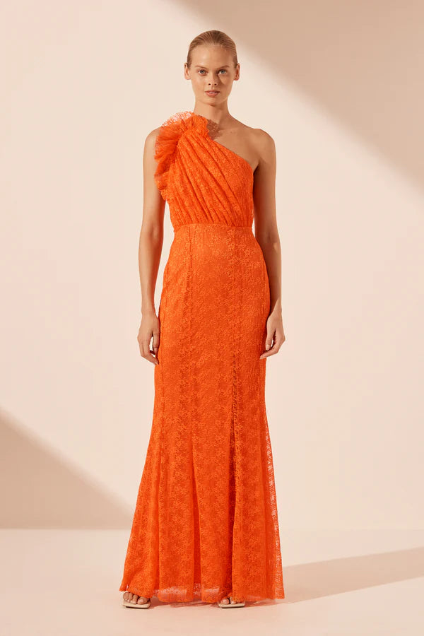 orange shona joy dress Shona Joy Hele Ruched Panelled Midi