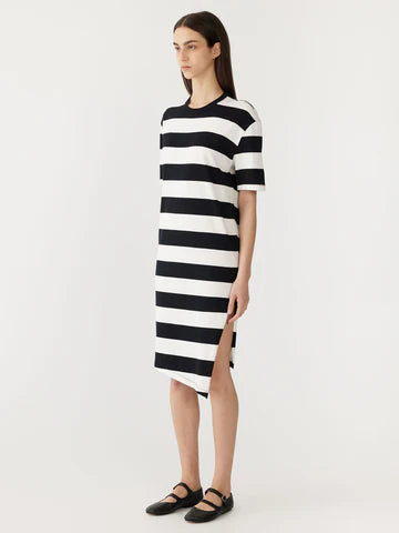 BASSIKE Stripe Side Split s/s Dress-black/white