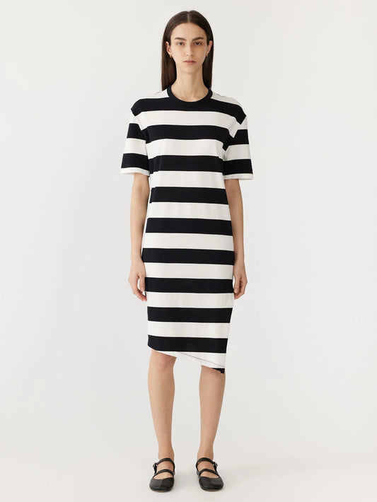 BASSIKE Stripe Side Split s/s Dress-black/white
