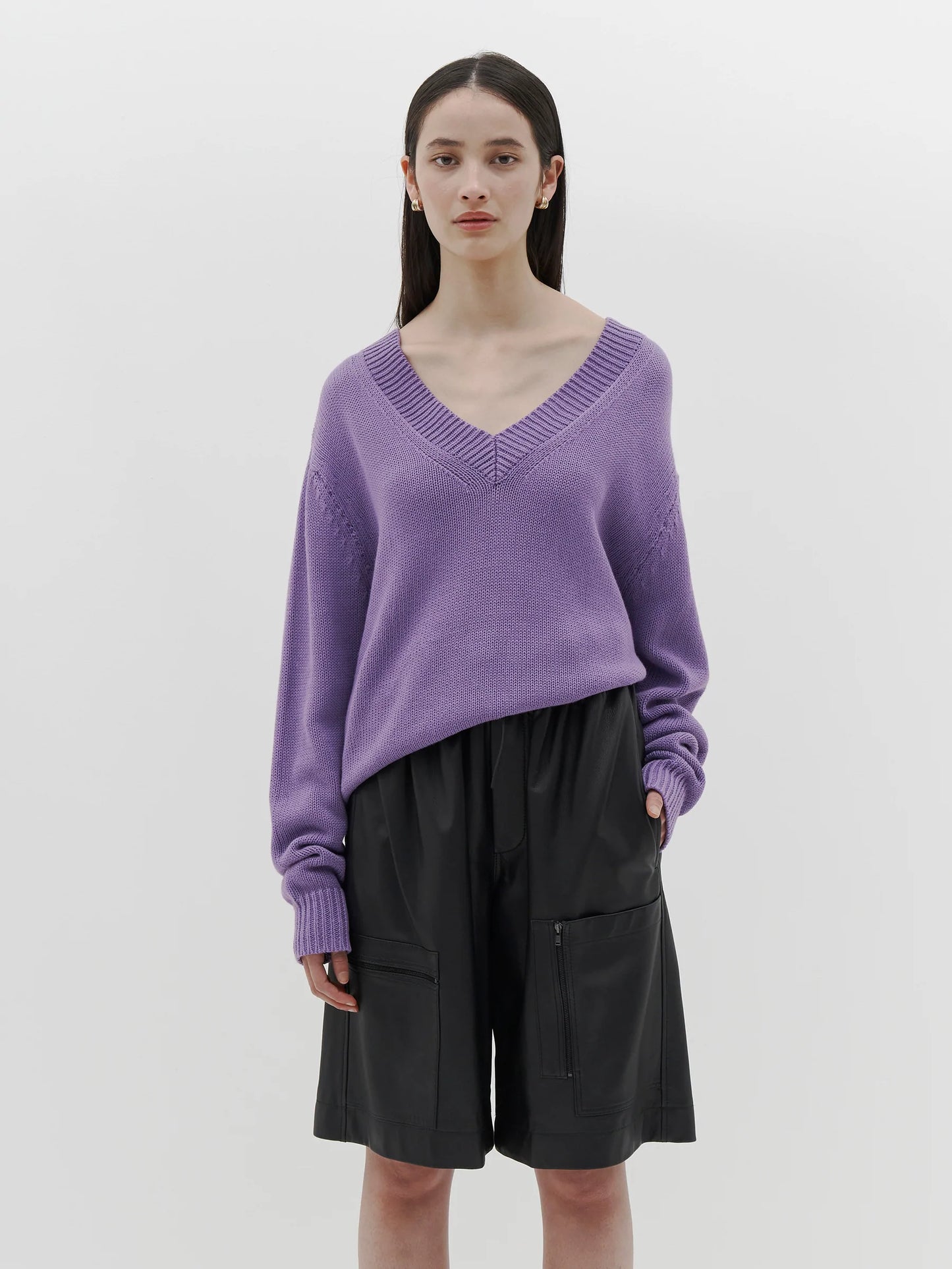 BASSIKE Cotton Linen V-Neck Boxy Knit