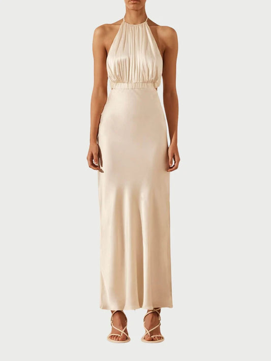 SHONA JOY Milo Ruched Open Back Midi Dress