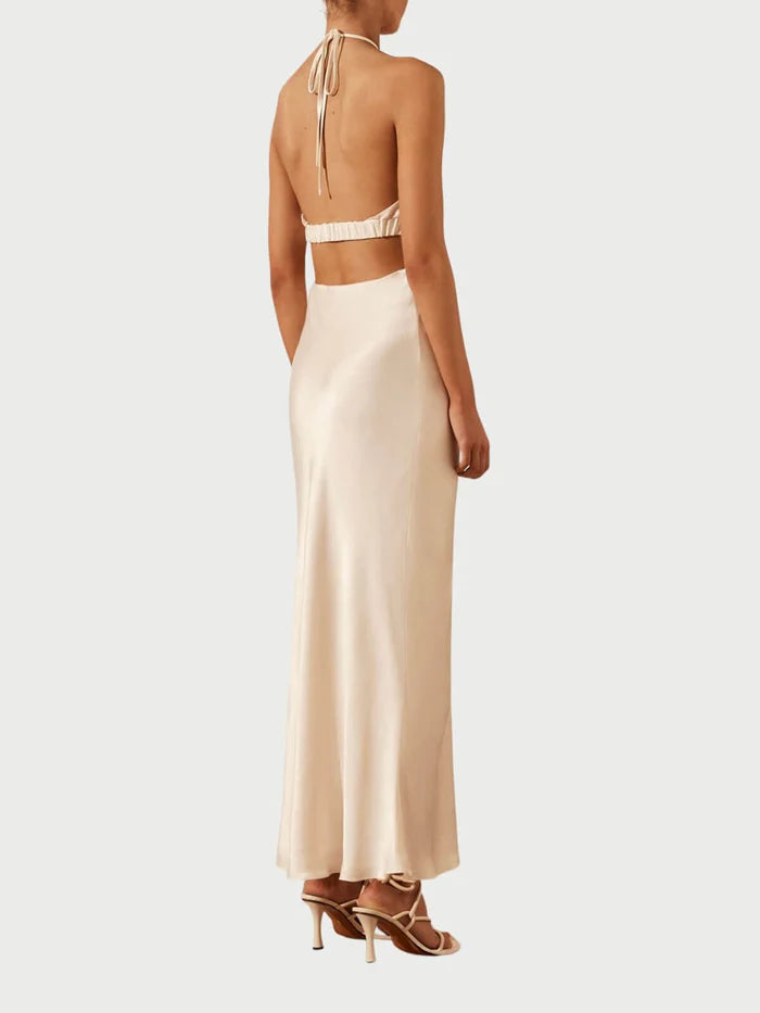 SHONA JOY Milo Ruched Open Back Midi Dress