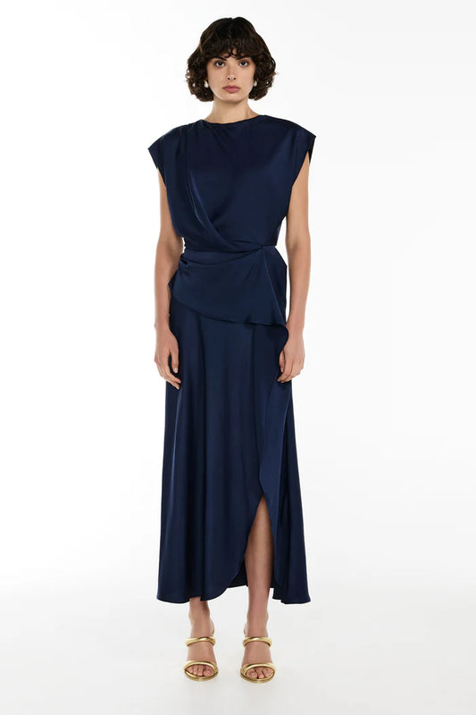 MANNING CARTELL Fluid Notion Drape Dress- navy