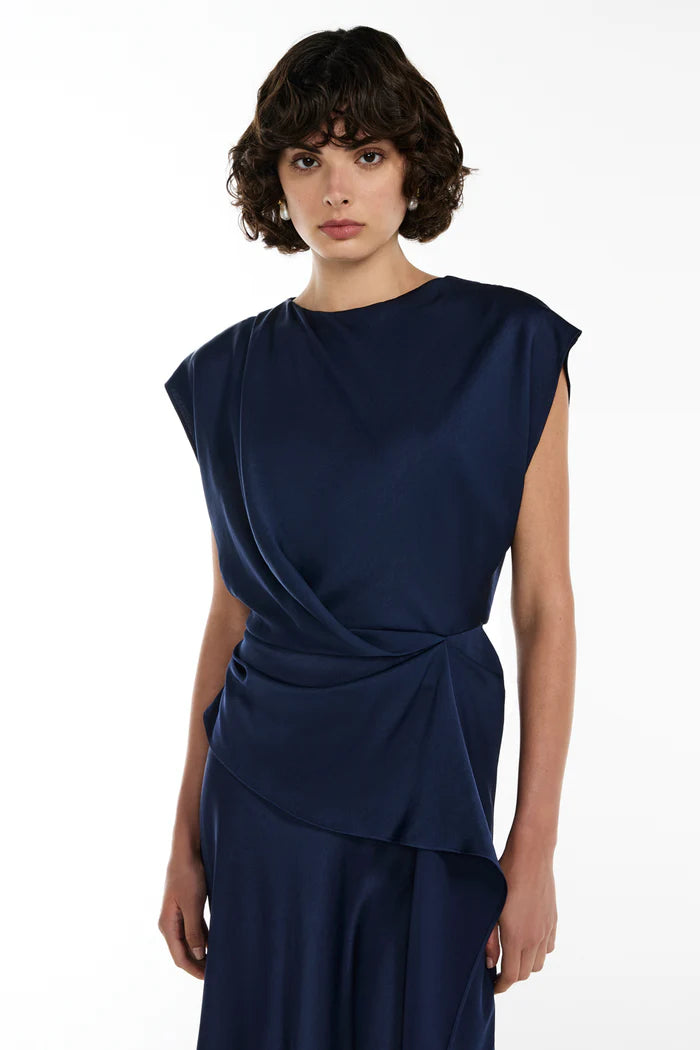 MANNING CARTELL Fluid Notion Drape Dress- navy