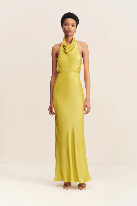 SHONA JOY Sofia High Cowl Open Back Maxi Dress-Lime