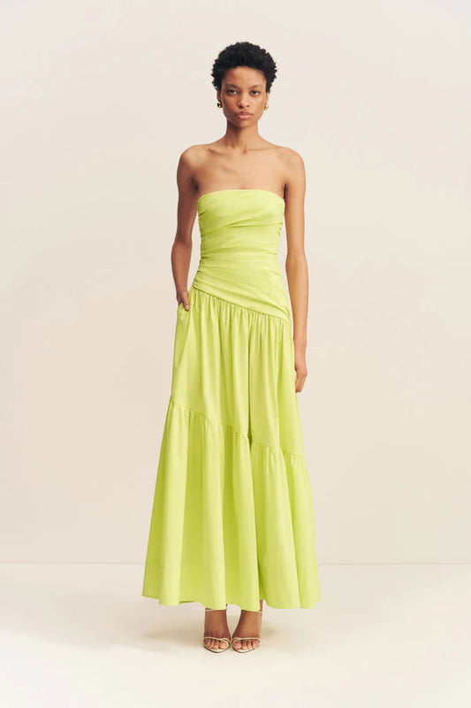 SHONA JOY Campbell Strapless Tiered Maxi Dress-lime