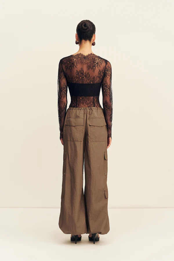 Shona Joy - Lambent Lace Long Sleeve Bodysuit IN BLACK