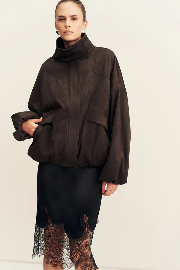 SHONA JOY - Ernest Funnel Neck Bomber Jacket in Cacao