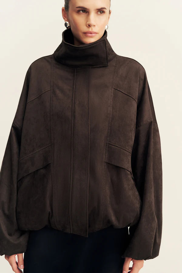 SHONA JOY - Ernest Funnel Neck Bomber Jacket in Cacao
