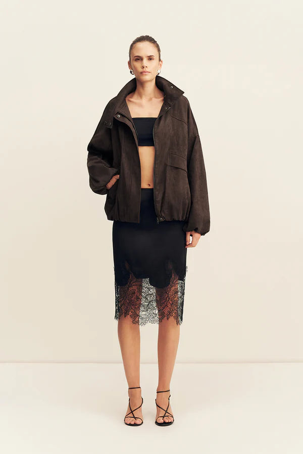 SHONA JOY - Ernest Funnel Neck Bomber Jacket in Cacao