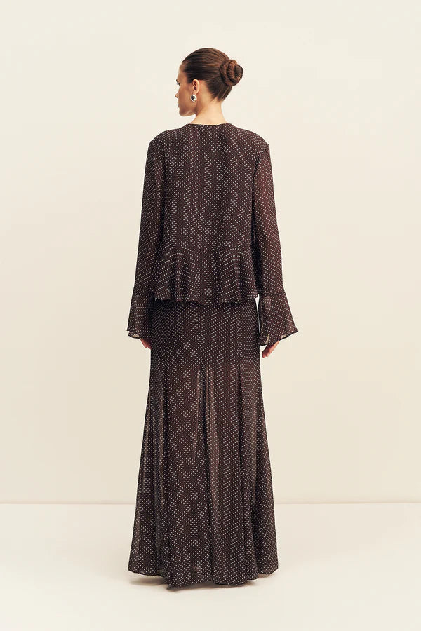 SHONA JOY Maddox Long Sleeve Ruffle Top Ristretto/Sky