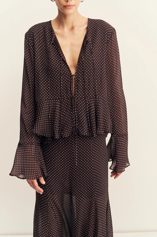 SHONA JOY Maddox Long Sleeve Ruffle Top Ristretto/Sky