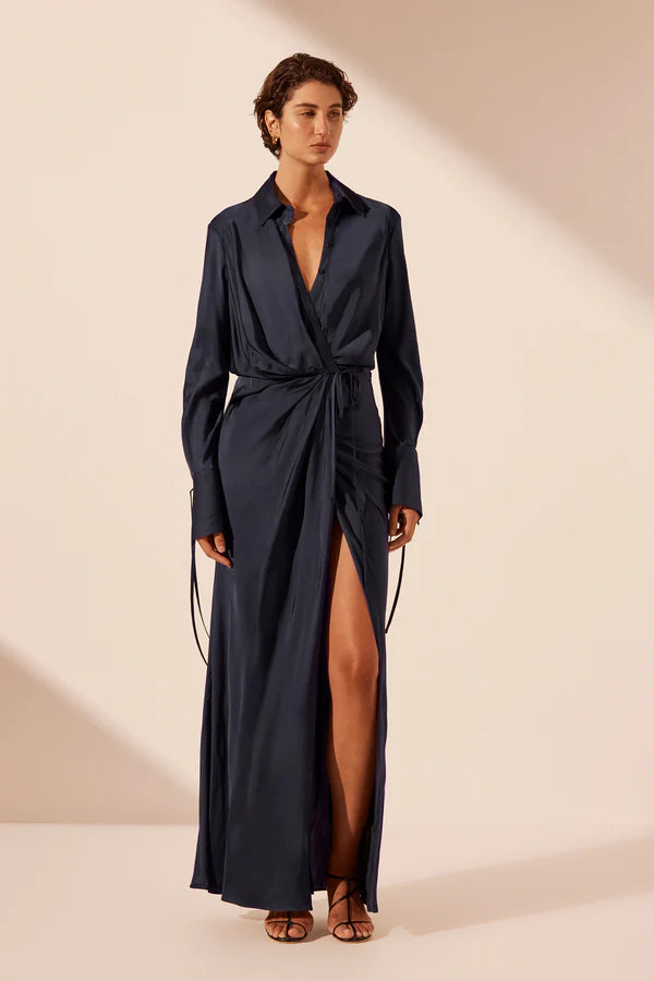 SHONA JOY Shae Draped Shirt Maxi Dress