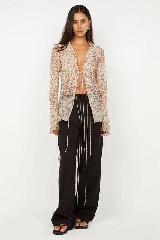 BEC + BRIDGE Feline Tie Blouse in Leopard Faded