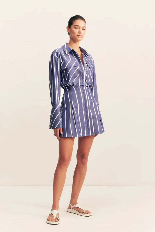 SHONA JOY Cambridge Shirt Mini Dress-chambray blanc