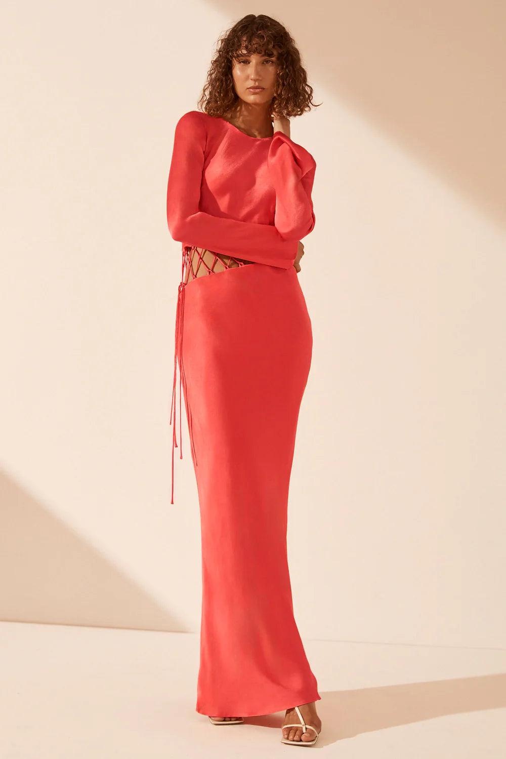 SHONA JOY Poppy Red Asymmetrical Maxi Dress