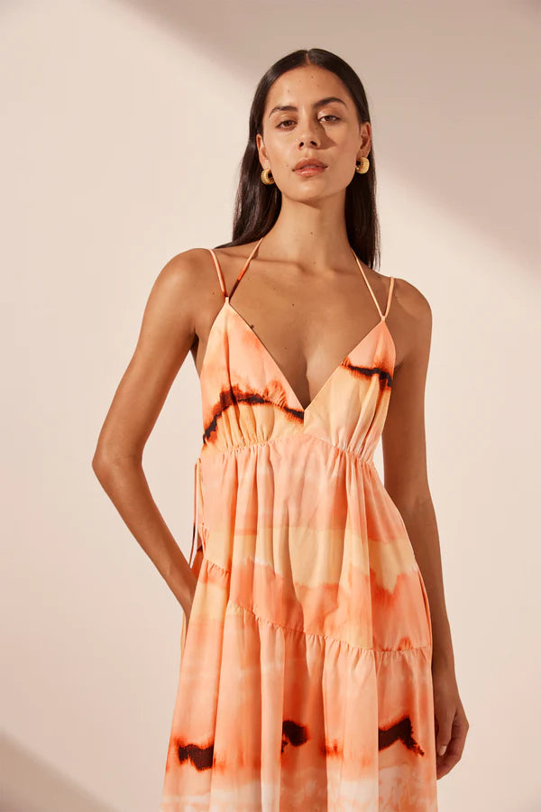 SHONA JOY Larissa tiered maxi dress-peach/multi