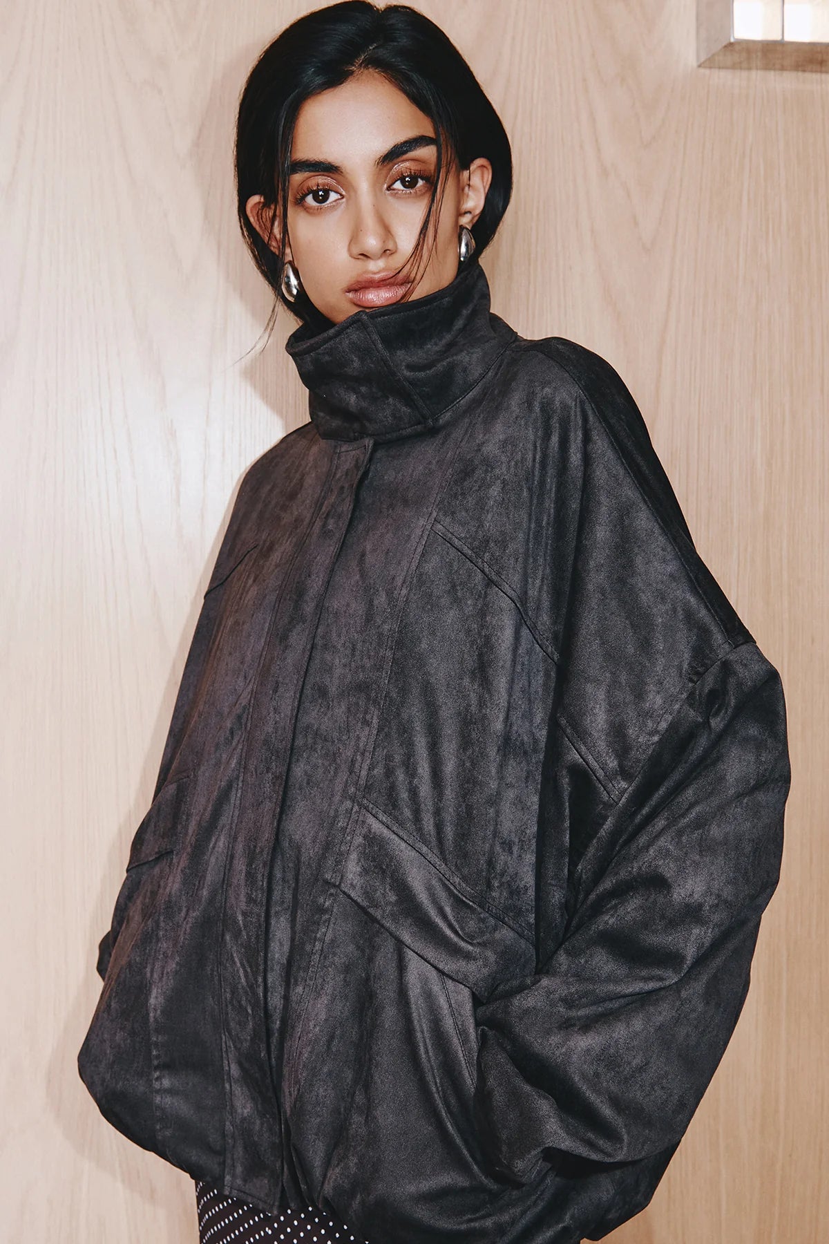 SHONA JOY - Ernest Funnel Neck Bomber Jacket in Cacao