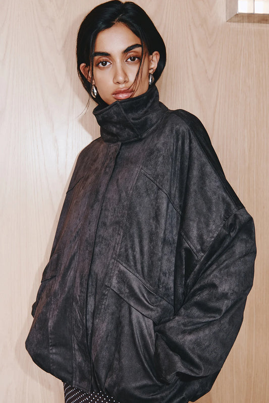 SHONA JOY - Ernest Funnel Neck Bomber Jacket in Cacao