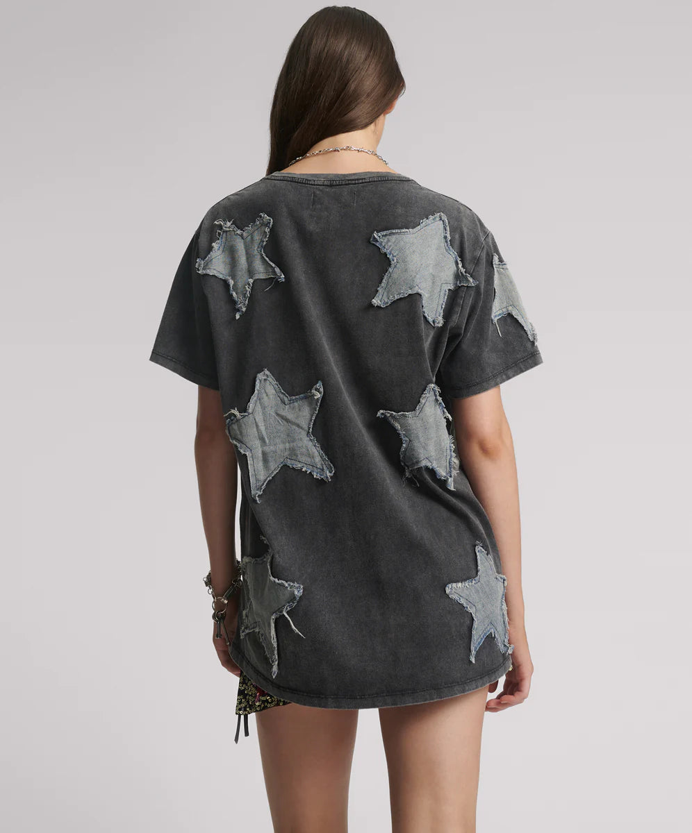 ONE TEASPOON Denim star hand embellished boyfriend tee