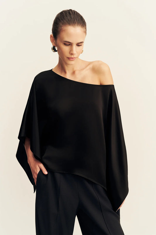 Shona Joy - Savanna Draped Cape Top IN BLACK