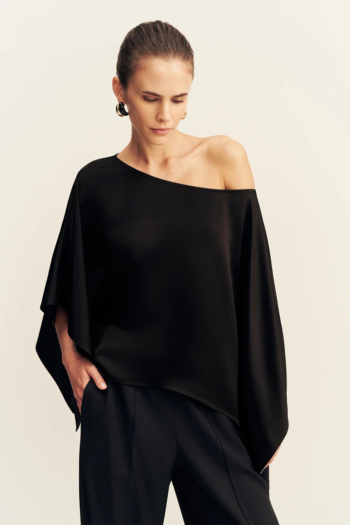 Shona Joy - Savanna Draped Cape Top IN BLACK