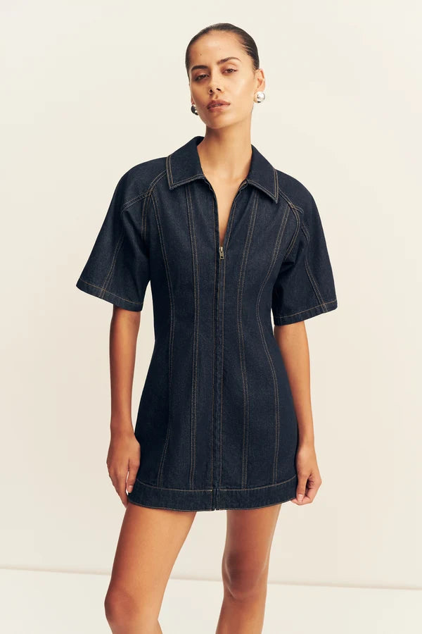 Shona Joy - Rita Short Sleeve Structured Mini Dress IN DEEP INDIGO