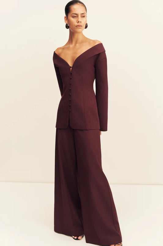 Shona Joy - Asher Off Shoulder Fitted Top IN BERRY
