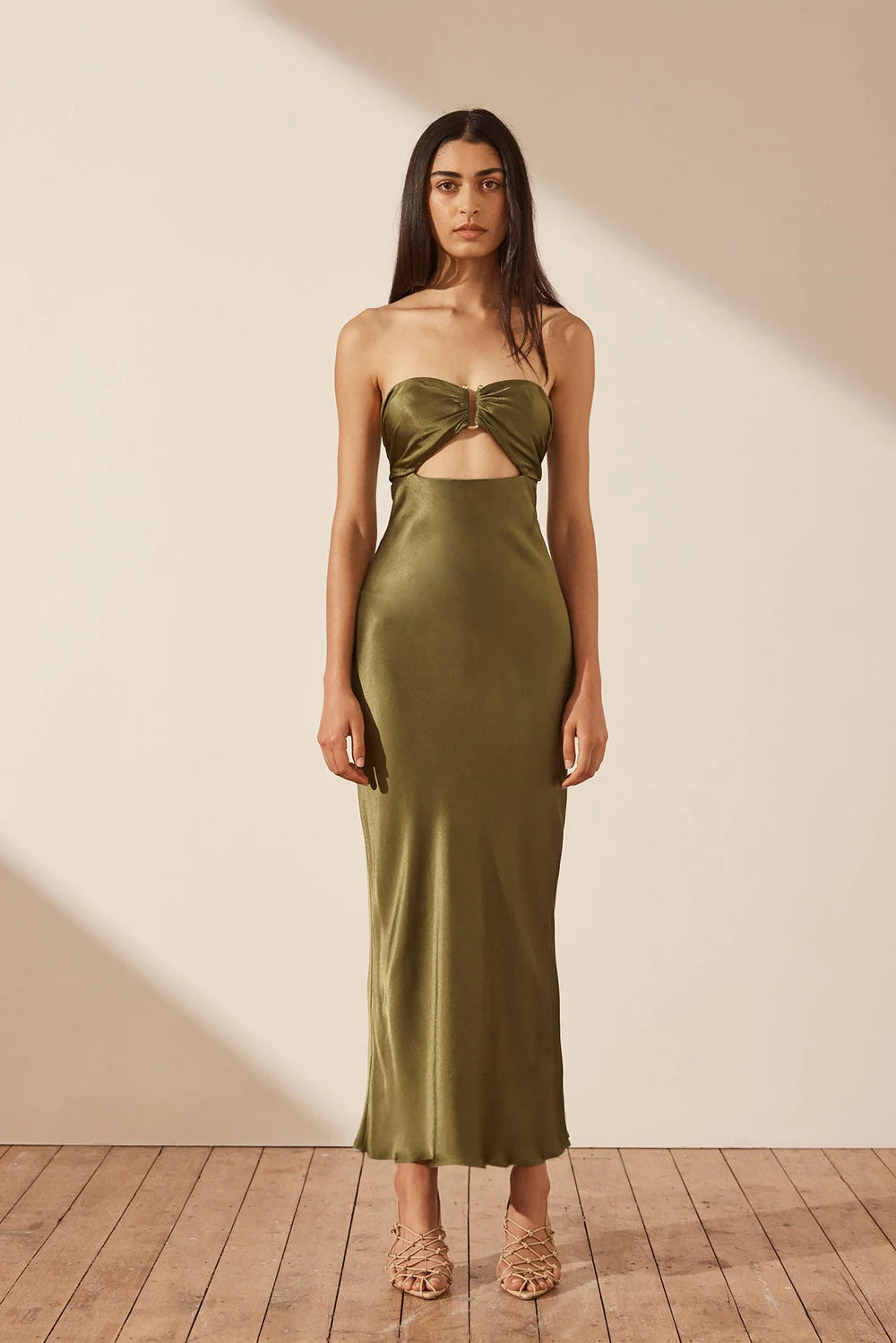 knee length dresses for ladies WOKE UP LIKE THIS STRAPLESS CUT OUT MIDI DRESS IN BLACK – AKIRA main image 0