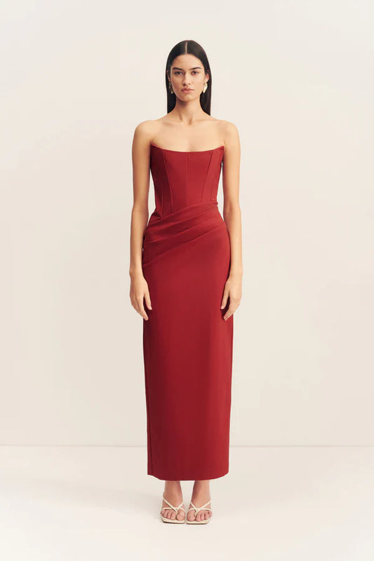 SHONA JOY Lani Corset Maxi Dress-red dahlia