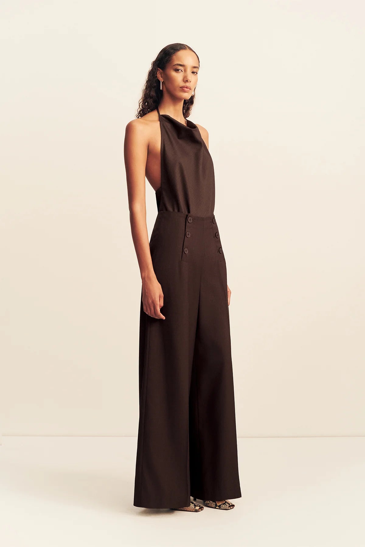 SHONA JOY - Asher Button Wide Leg Pant in Ristretto