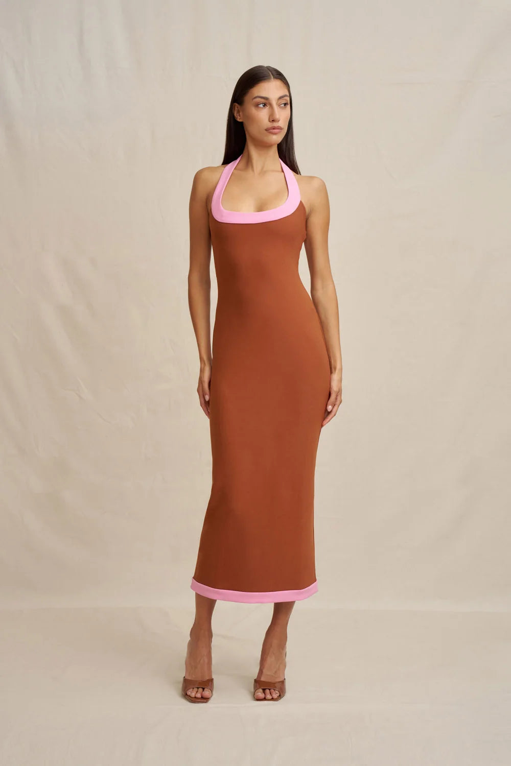 BY JOHNNY - Alexa Halter Midi Dress in Rust