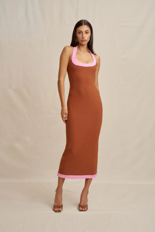BY JOHNNY - Alexa Halter Midi Dress in Rust