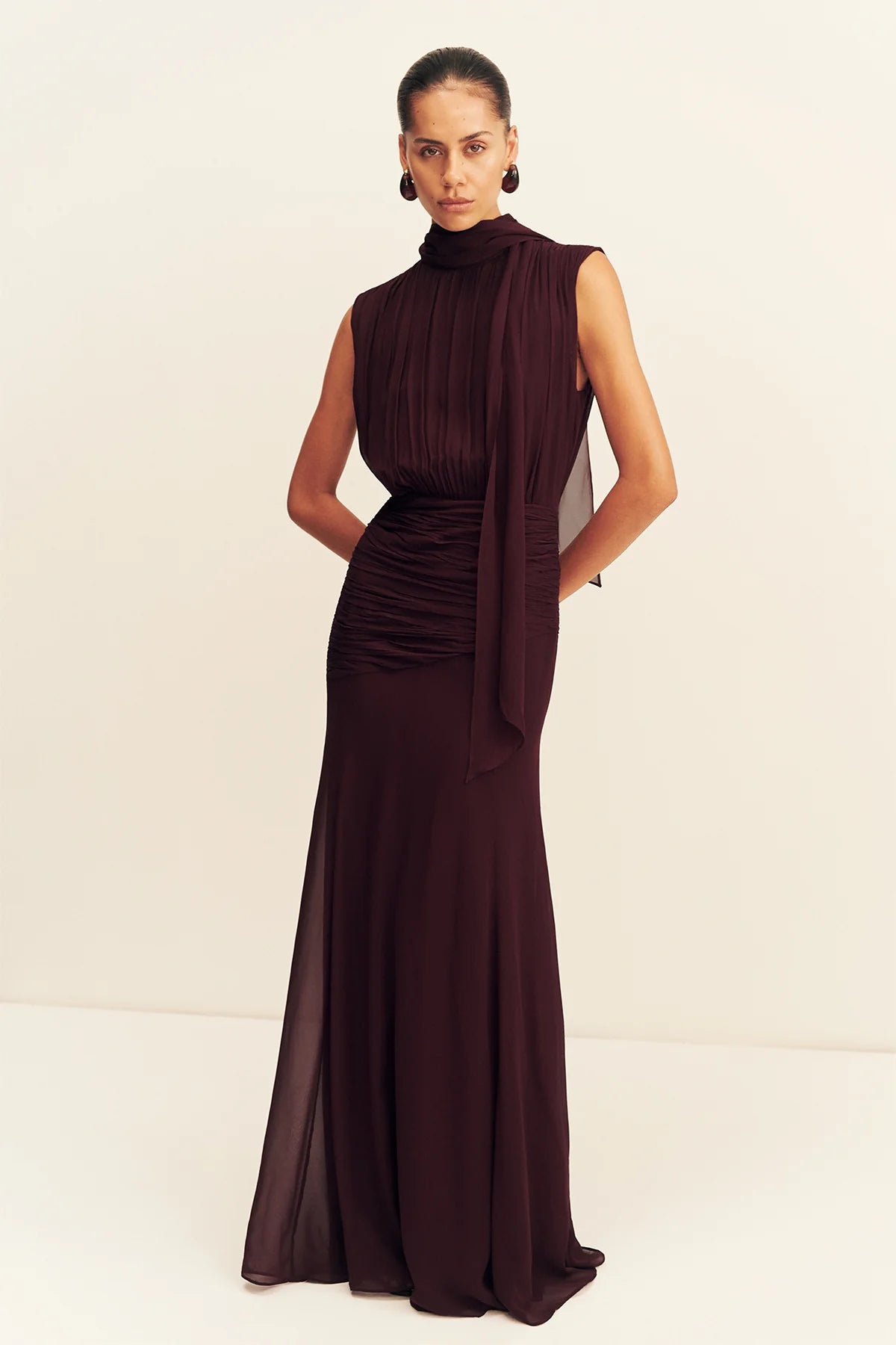 Shona Joy - Amina Scarf Neck Maxi dress IN WINE TASTING