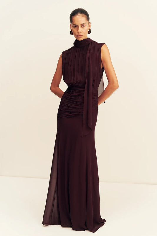 Shona Joy - Amina Scarf Neck Maxi dress IN WINE TASTING