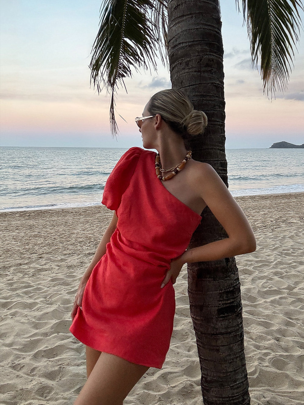 KIVARI - Anais One Shoulder Mini Dress in Red