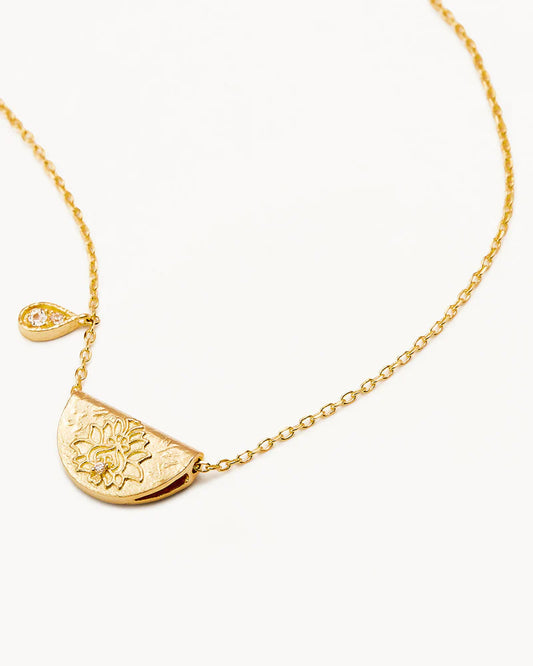 BY CHARLOTTE - 18k Gold Vermeil Lotus Birthstone Necklace - April - White Topaz
