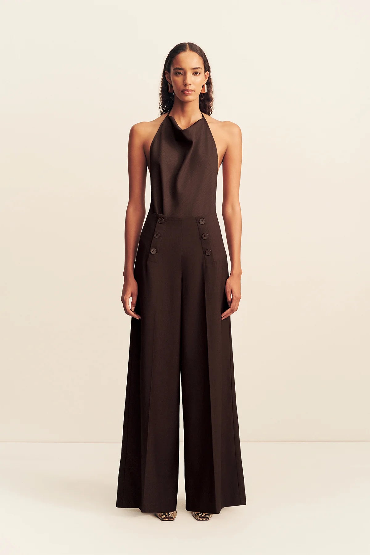 SHONA JOY - Asher Button Wide Leg Pant in Ristretto