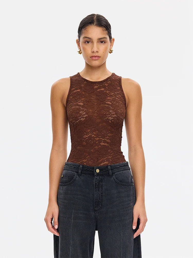 KIVARI - Bonnie Lace Tank in Brown