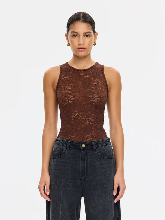 KIVARI - Bonnie Lace Tank in Brown