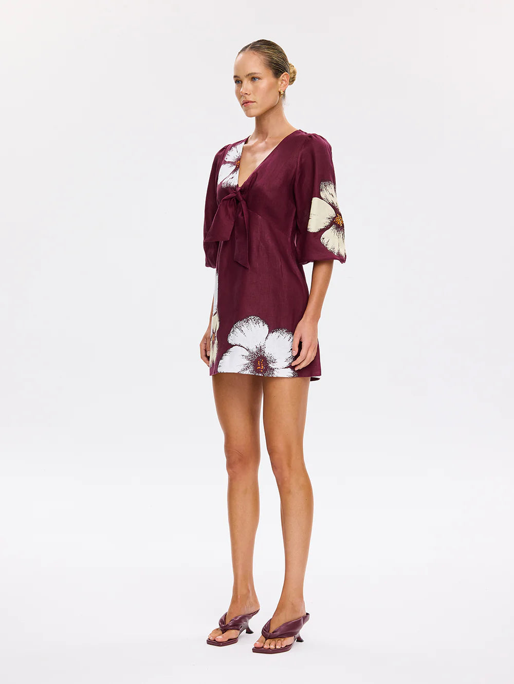 KIVARI - Brodie Tie Front Mini Dress in Plum