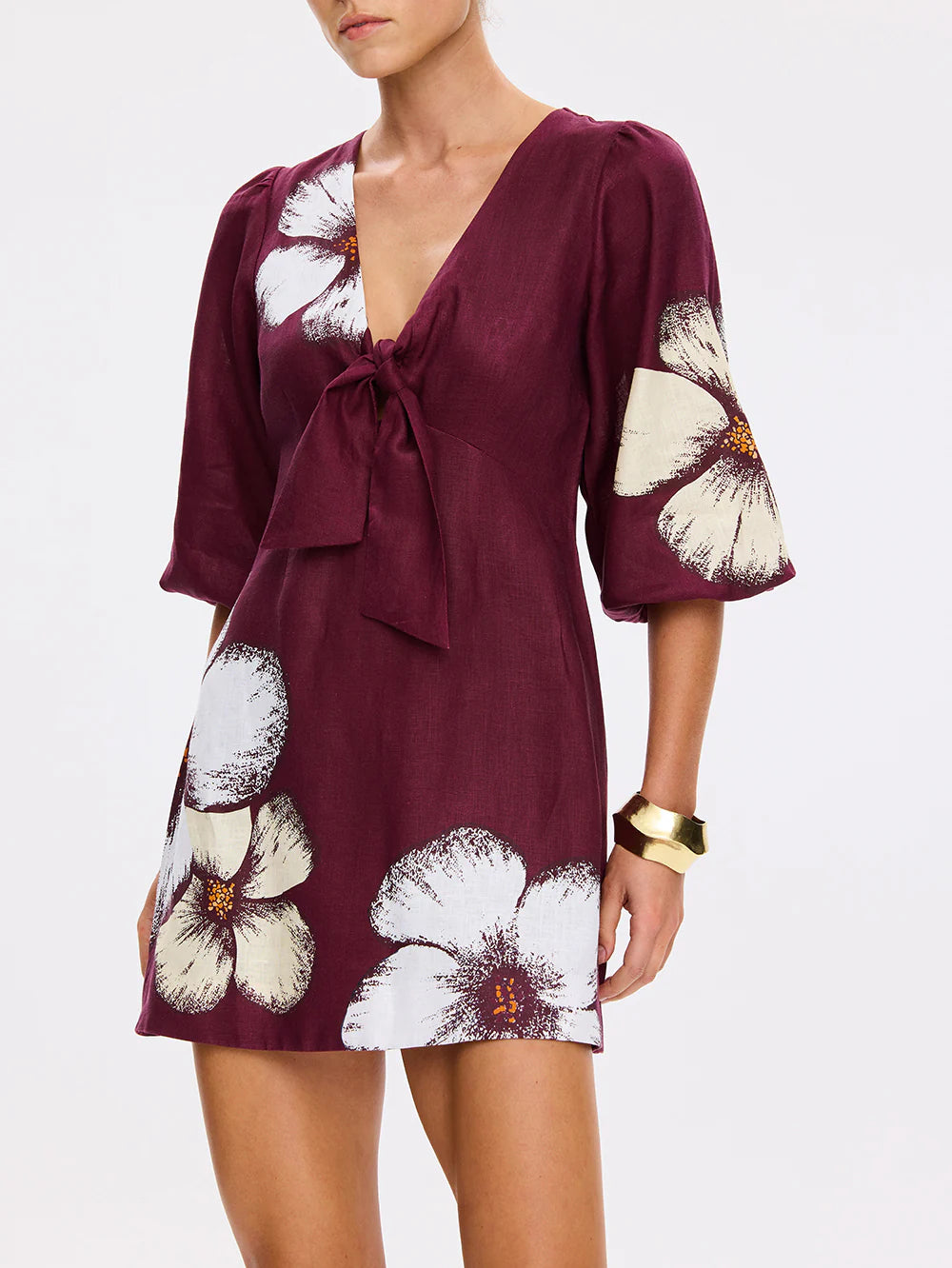 KIVARI - Brodie Tie Front Mini Dress in Plum