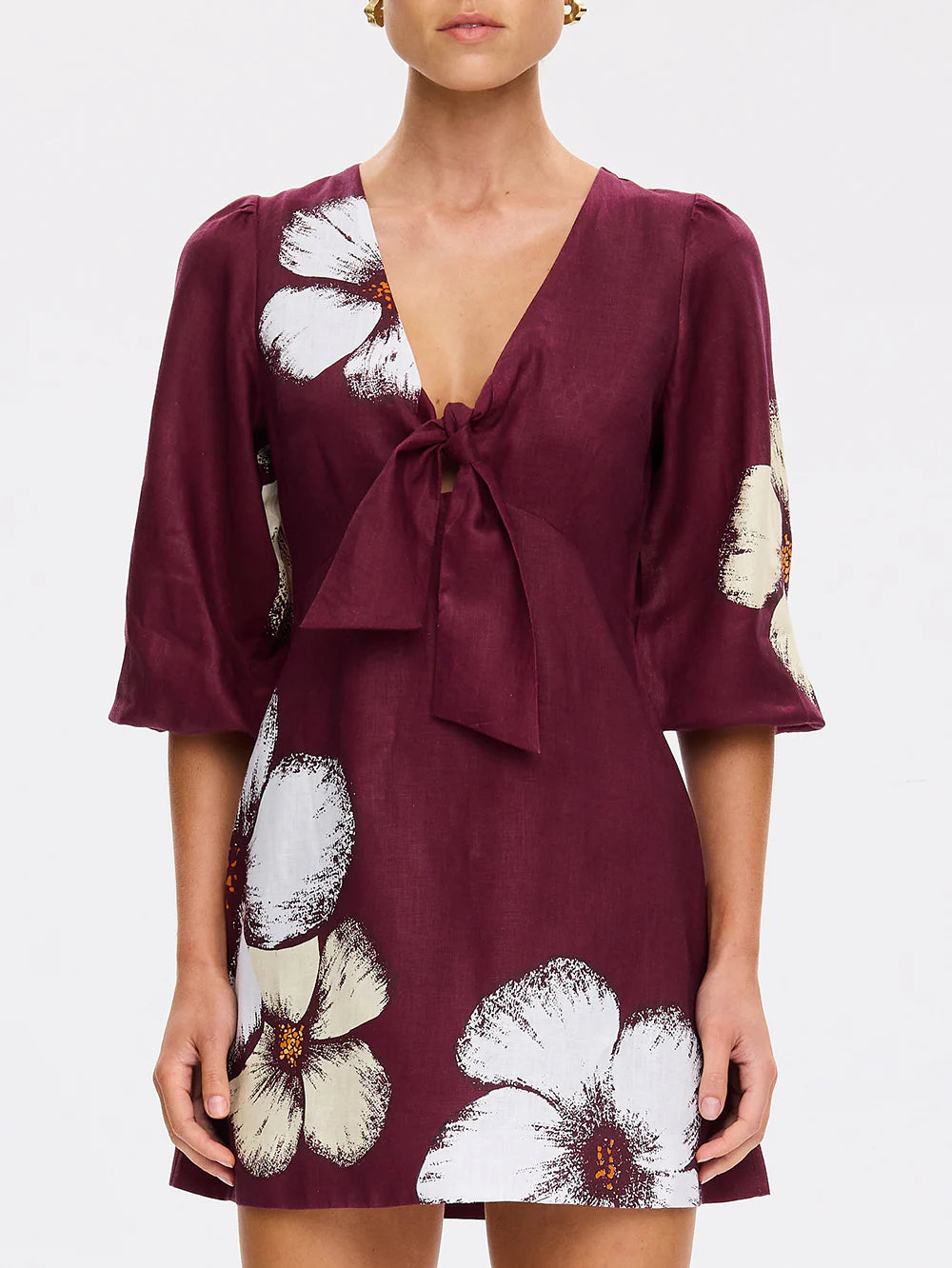 KIVARI - Brodie Tie Front Mini Dress in Plum