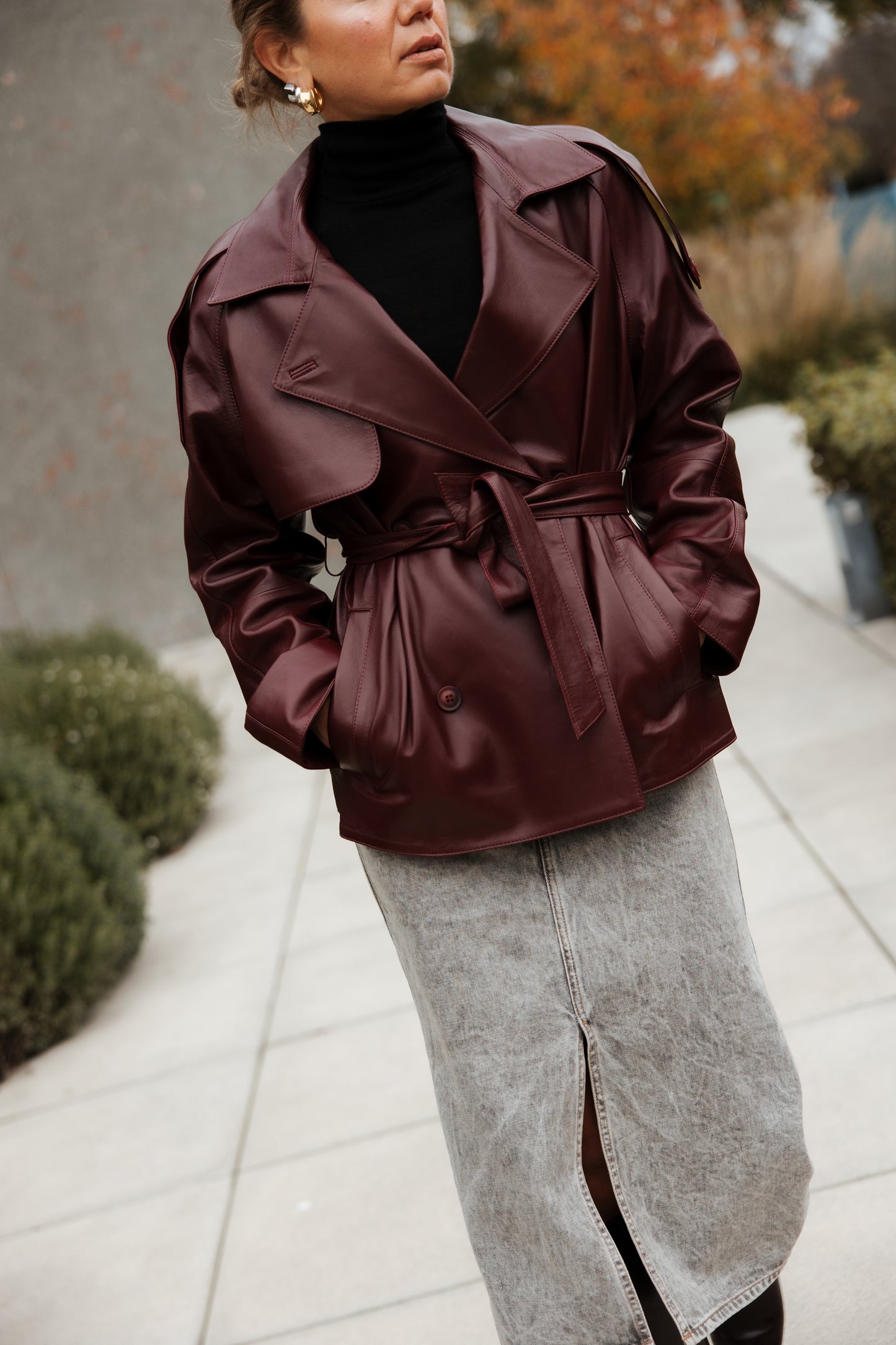 KOYU-Burgundy Trench Jacket