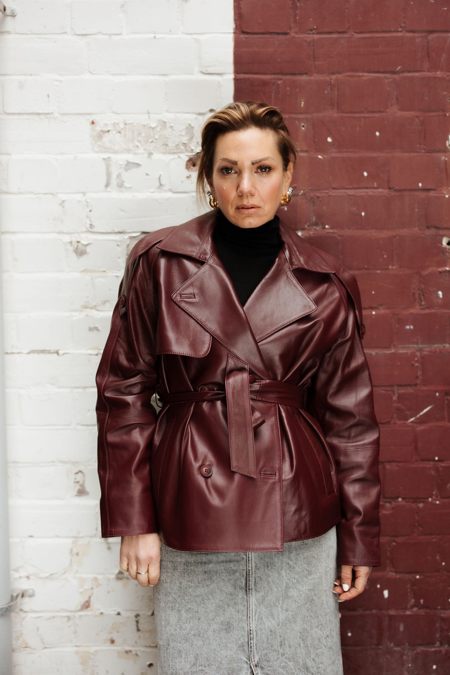 KOYU-Burgundy Trench Jacket
