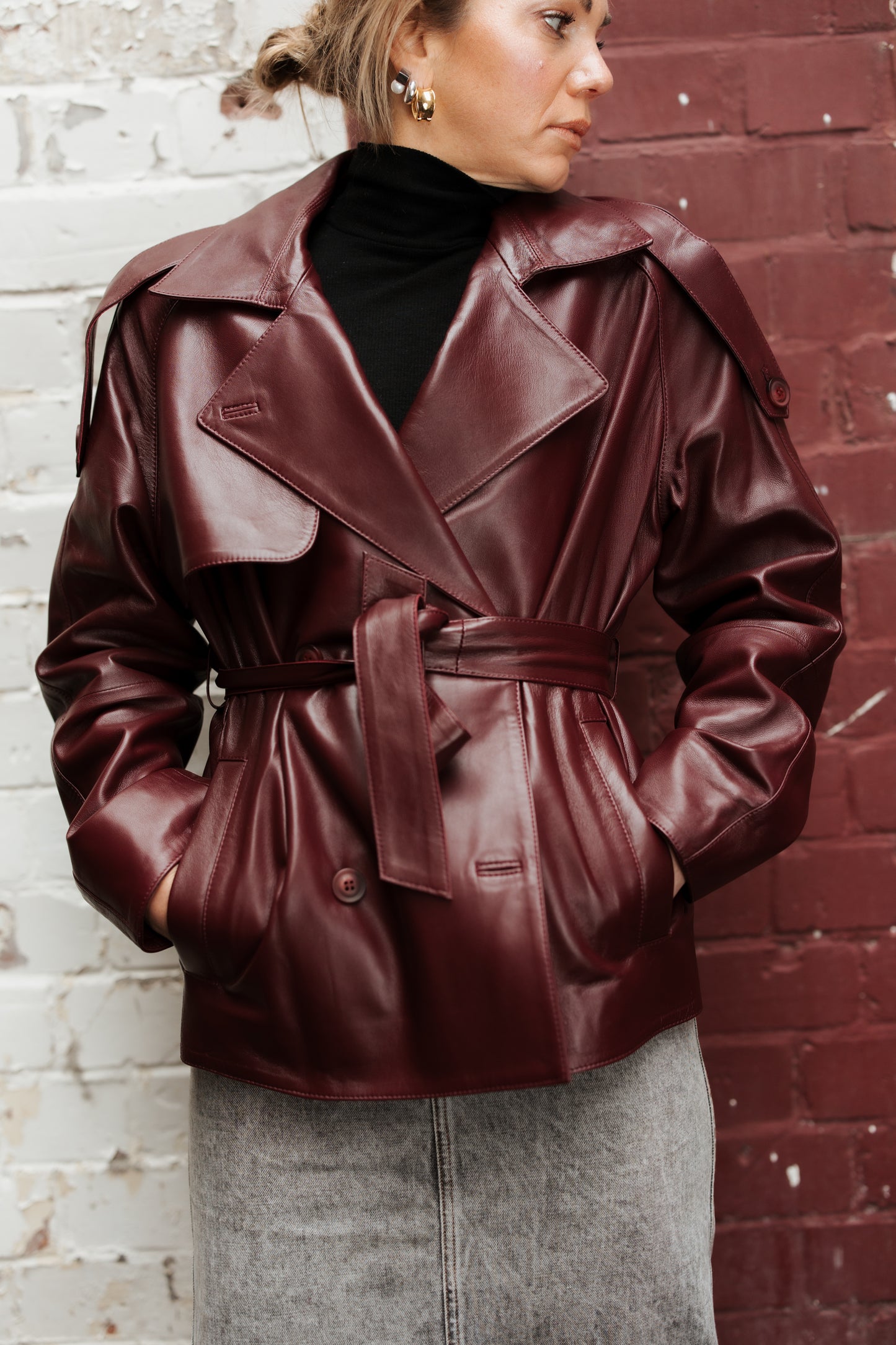 KOYU-Burgundy Trench Jacket