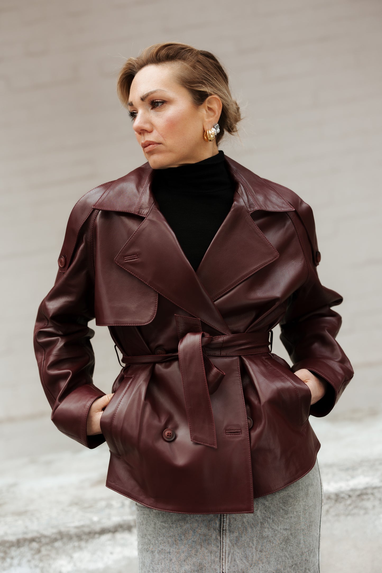 KOYU-Burgundy Trench Jacket