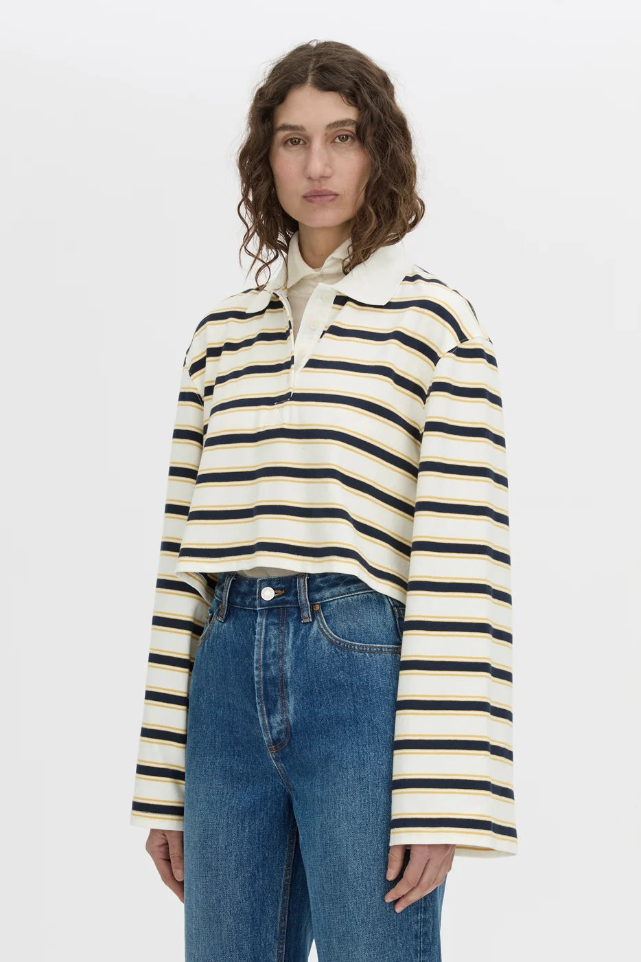 Camilla and Marc - Liat Stripe Crop Polo Top IN SOFT WHITE STRIPE